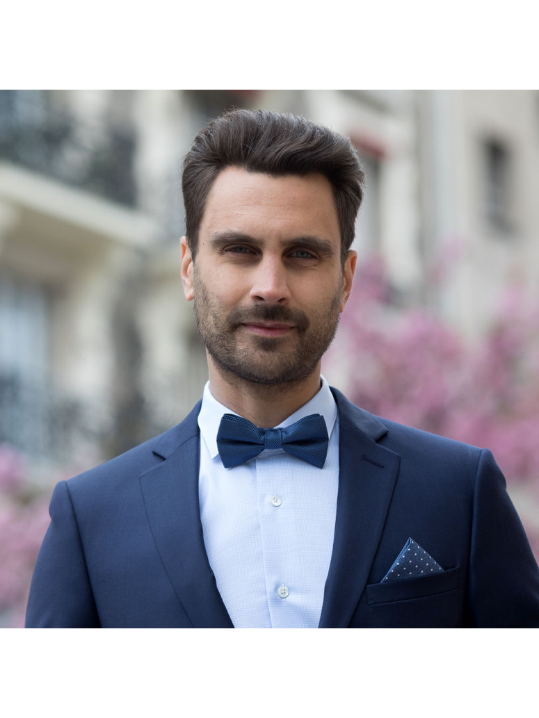 Nœud Papillon faux-uni bleu acier en soie