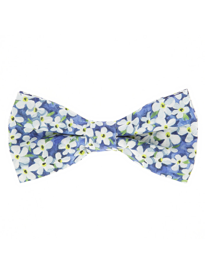 Gravata borboleta liberty azul com flores brancas - Jasmim