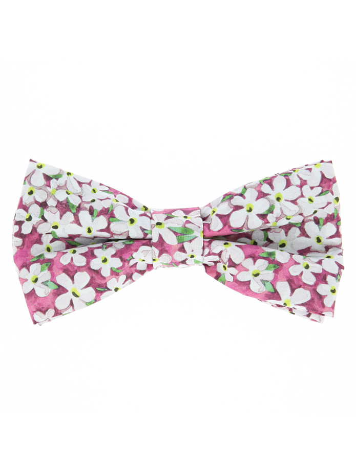 Gravata borboleta liberty rosa com flores brancas - Jasmim