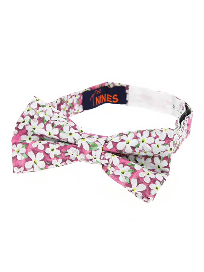 Laço de borboleta liberty rosa com flores brancas - Jasmim