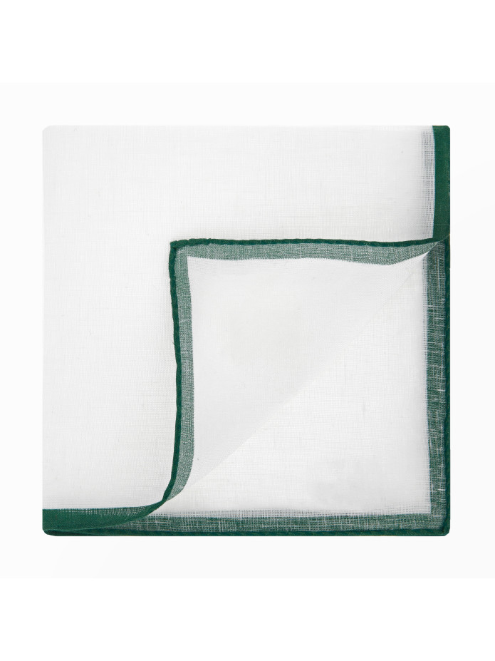 Pochette de costume en lin blanc avec ourlet vert anglais