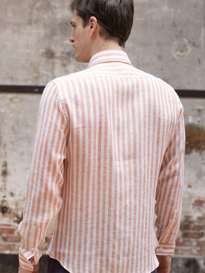 CAMISA DE LINHO ÀS RISCAS - LARANJA