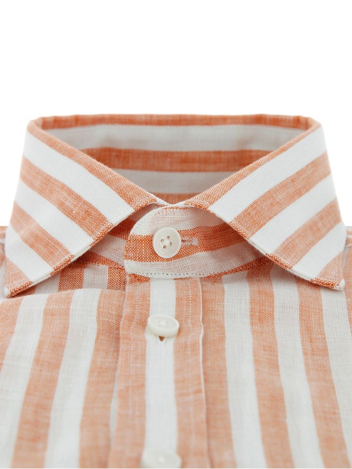 CHEMISE EN LIN À RAYURES - ORANGE