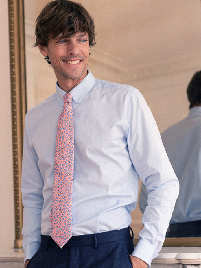 Chemise mousquetaire col anglais mini twill bleu ciel