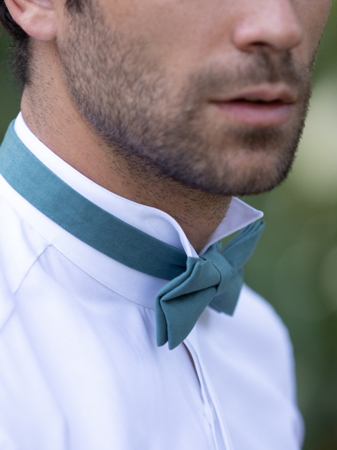 Chemise mousquetaire blanche col casse noeud papillon a gorge cachee tailored fit