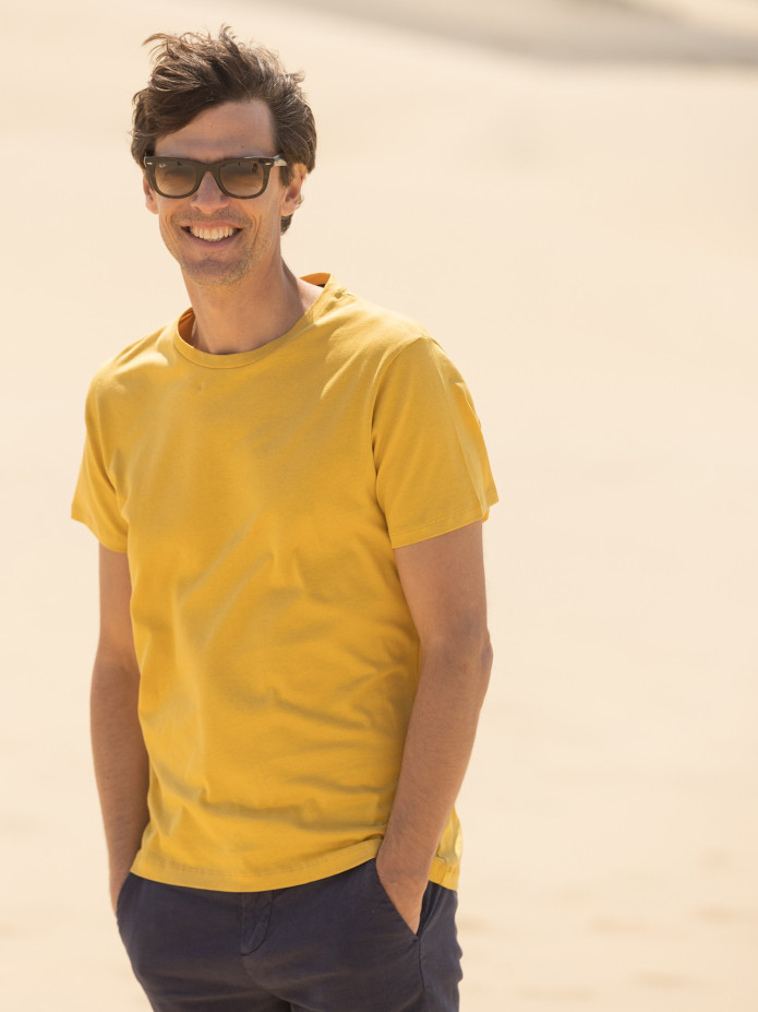 T-shirt em linho e algodão orgânico Amarelo
