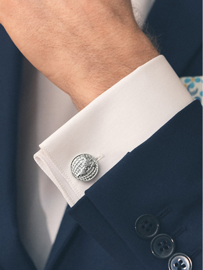 Boutons de manchette mappemonde rhodium - Globe trotter II