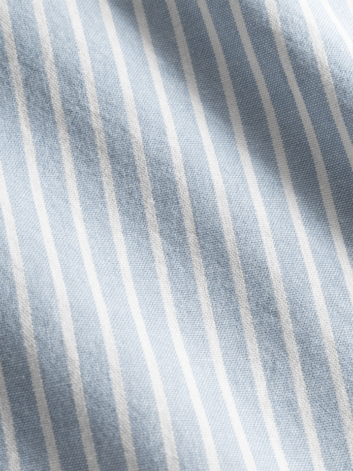 Chemise col mao en oxford japonais à rayures bleu ciel