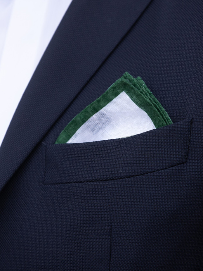Lenço de bolso de linho branco com bainha verde inglês
