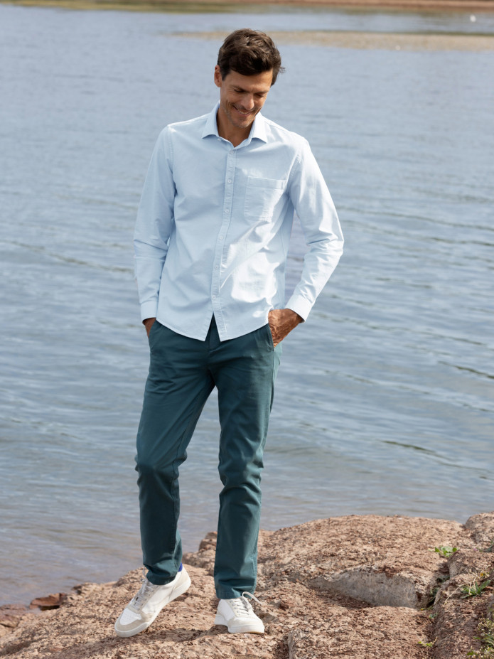 Camisa de colarinho italiano em oxford orgânico azul-celeste