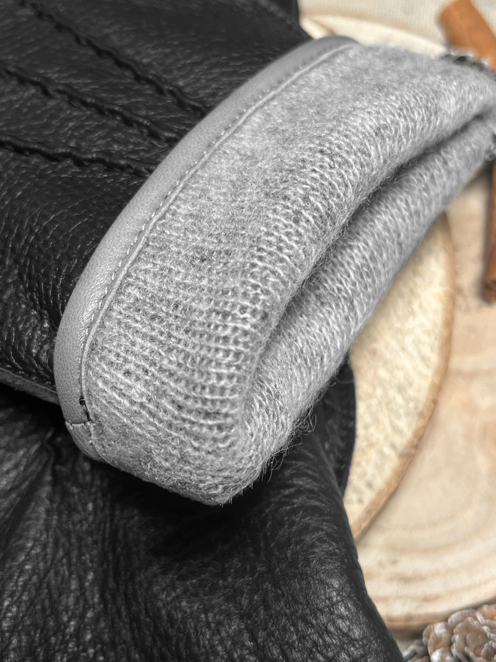 Gants en cuir tactiles noirs doublure cachemire grise