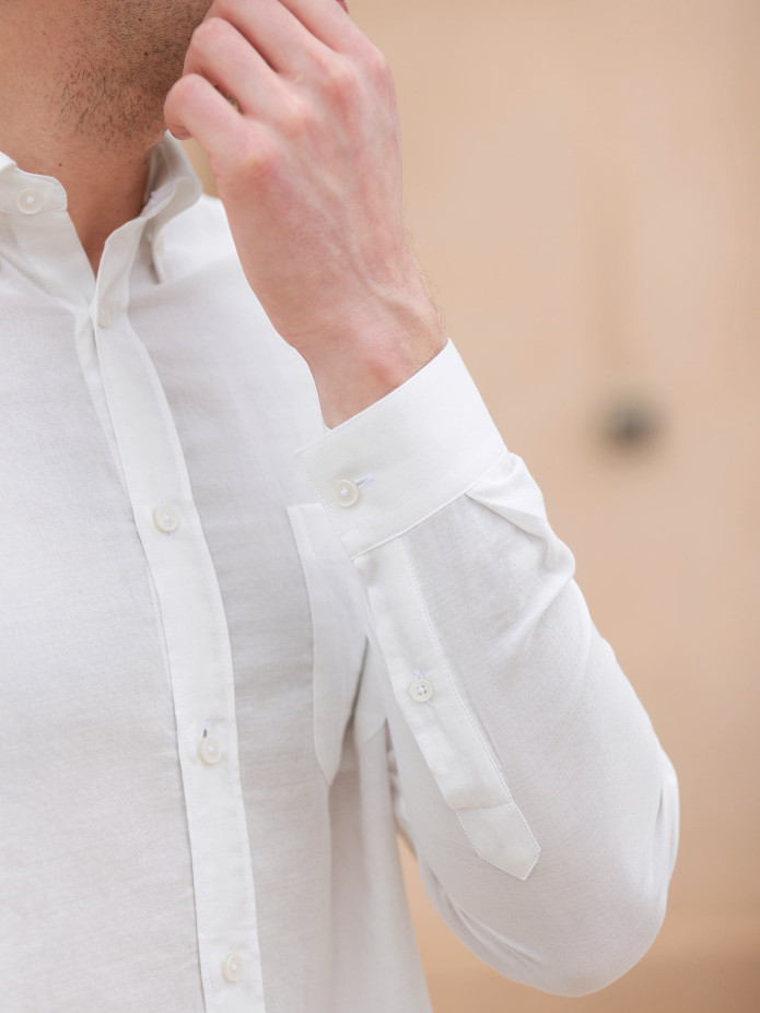 Chemise col américain en gaze de coton blanc