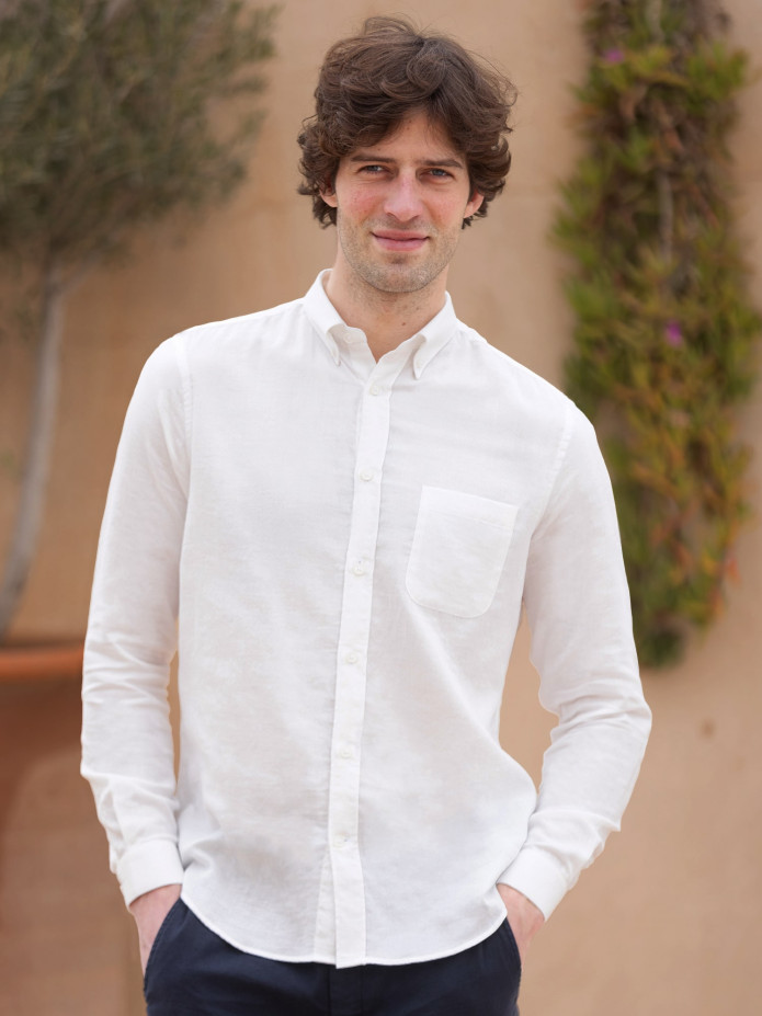 Chemise col américain en gaze de coton blanc