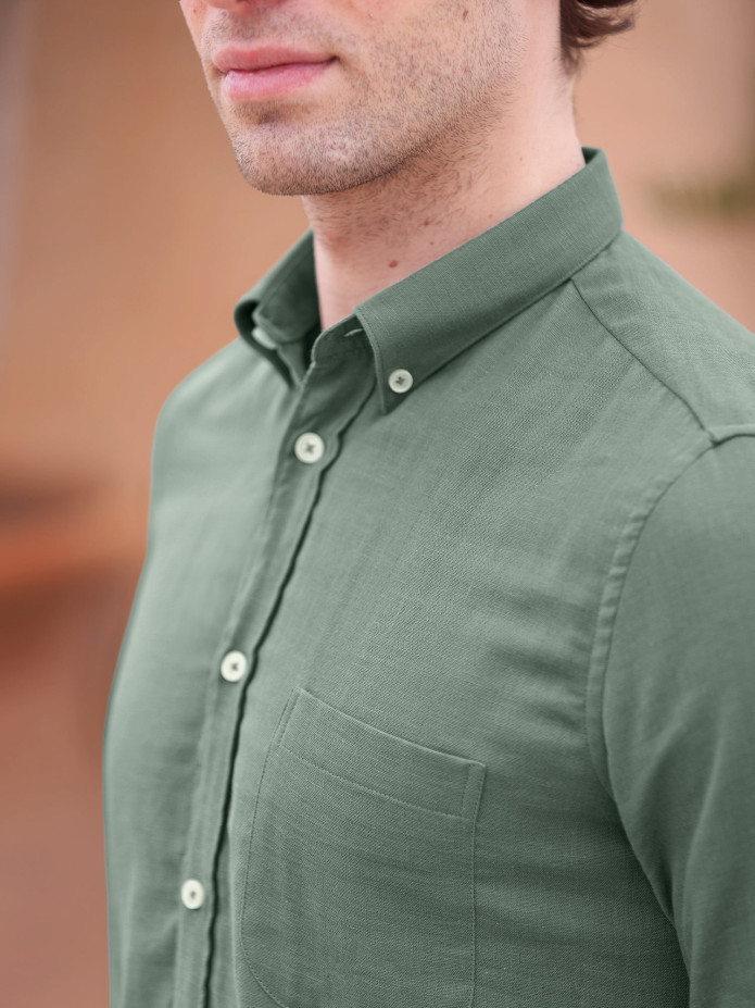 Chemise col américain en gaze de coton verte