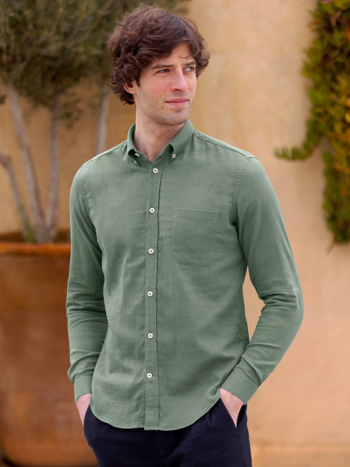 Camisa de colarinho americano em gaze de algodão verde