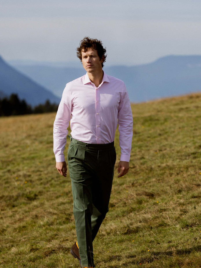 Camisa de colarinho italiano em popelina rosa