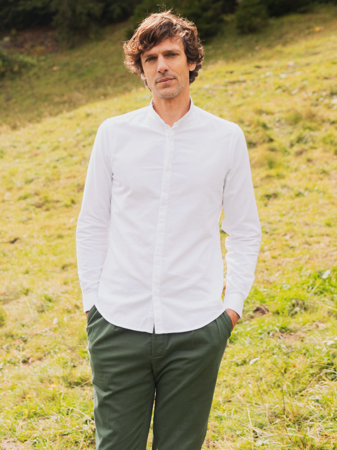 Camisa gola mao em oxford escovado branca