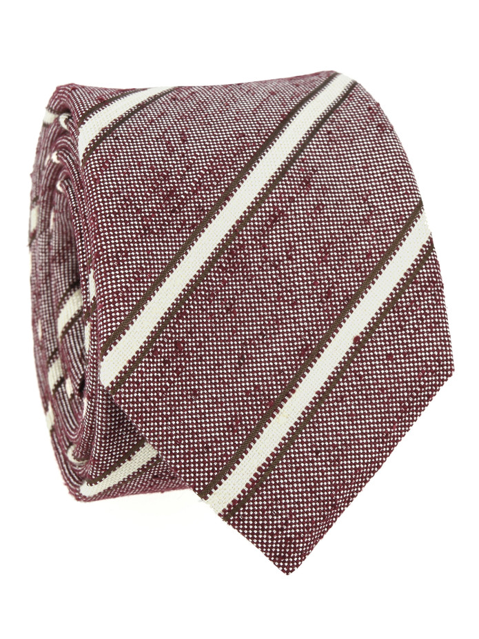 Gravata vermelho bordeaux com riscas bege