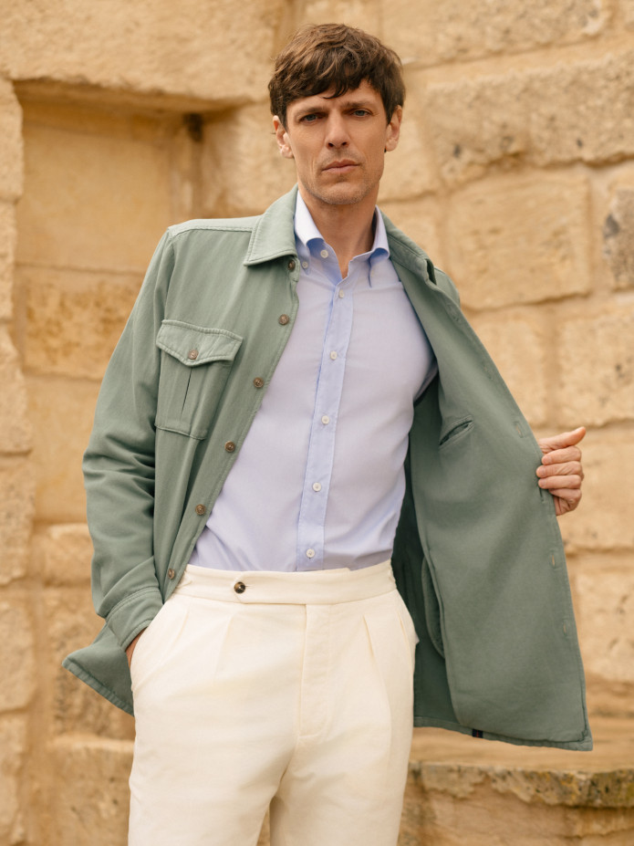 Sobrecamisa verde eucalipto linho e algodão Menorca