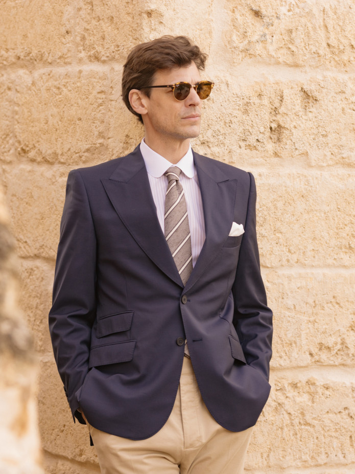 Chemise col rond infroissable à rayures marron