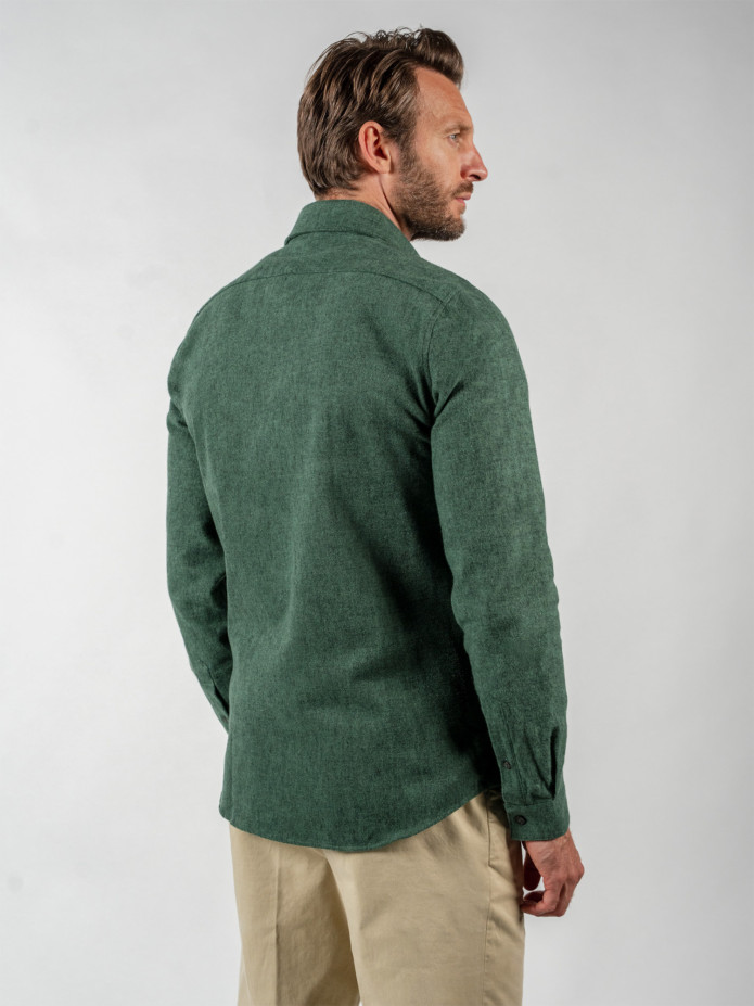 Camisa verde em flanela grossa colarinho italiano