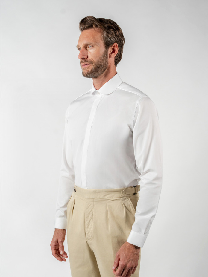 Camisa gola redonda em popelina branca