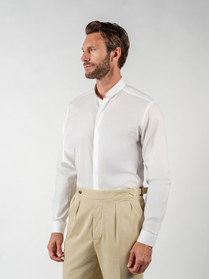 Camisa anti-amarrotamento colarinho invertido branca