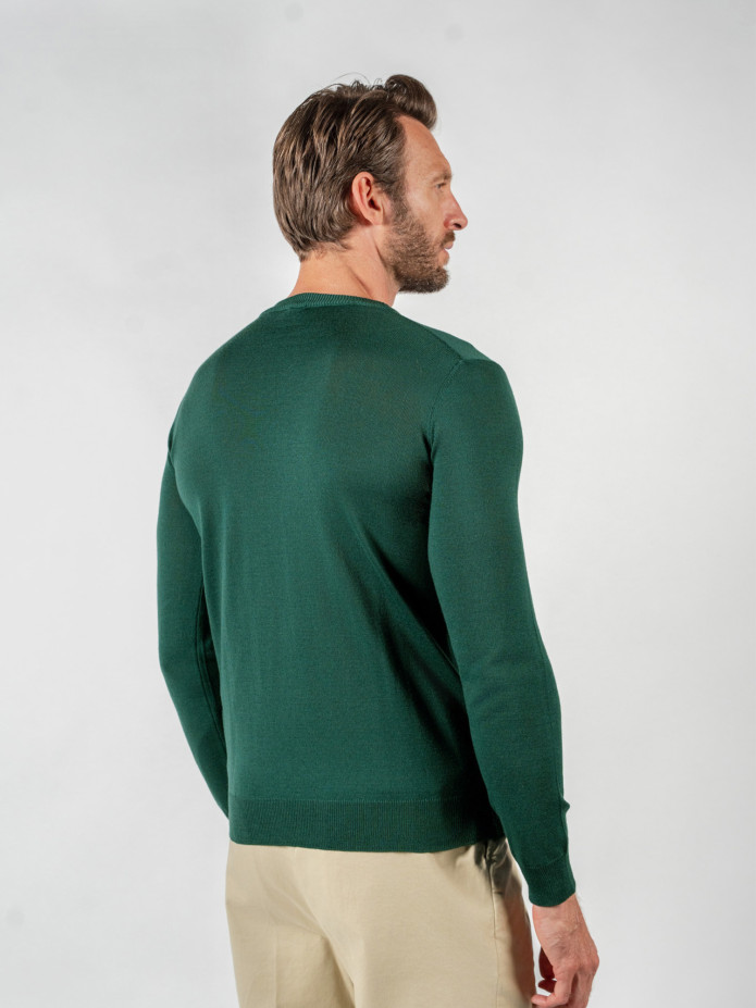 Camisola de gola redonda em lã virgem verde pinheiro