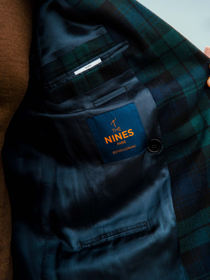 Blazer croisé en tartan Blackwatch bleu marine