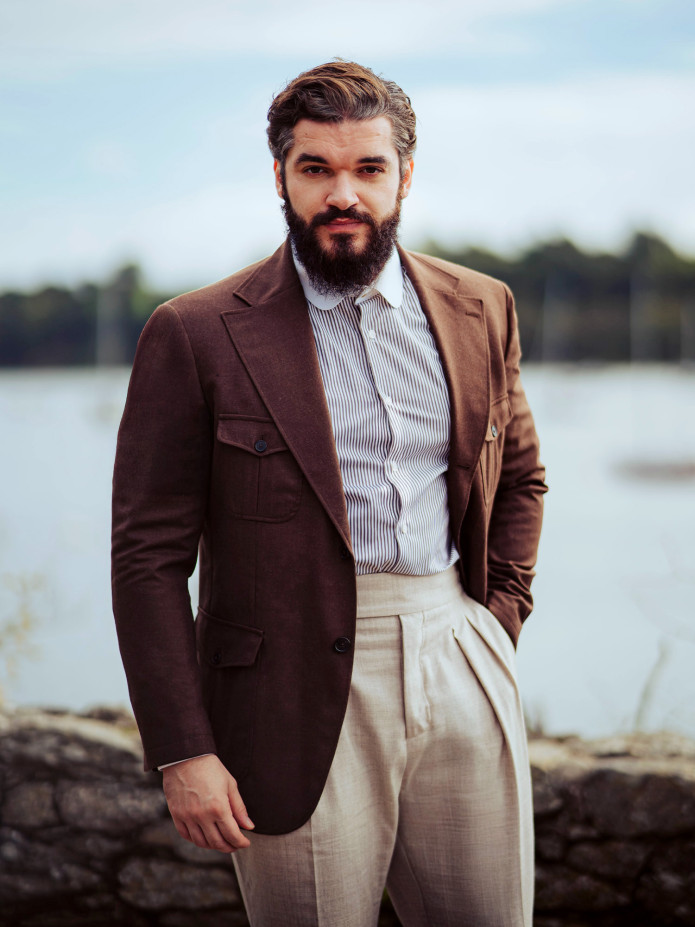 Veste saharienne en flanelle marron Litha
