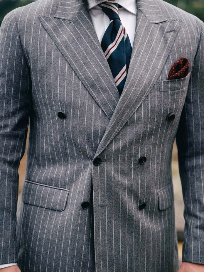 Veste croisée en flanelle grise à rayures