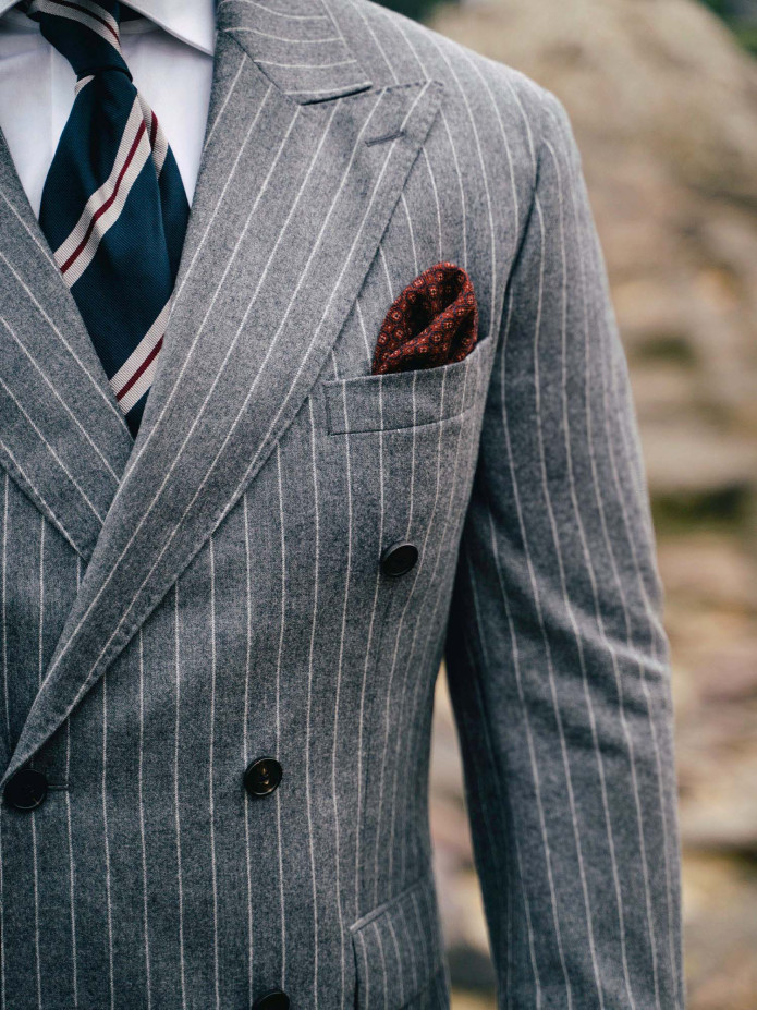 Veste croisée en flanelle grise à rayures