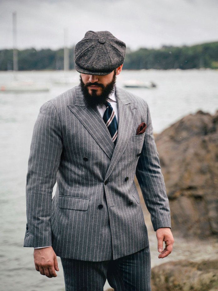 Veste croisée en flanelle grise à rayures