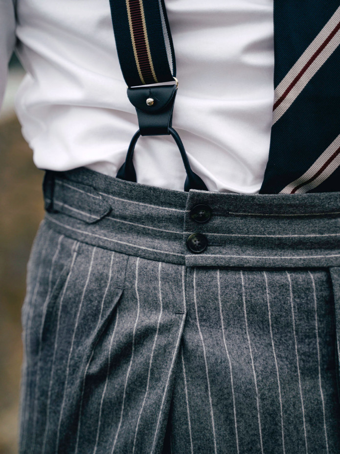 Pantalon en flanelle grise à rayures Tregorn
