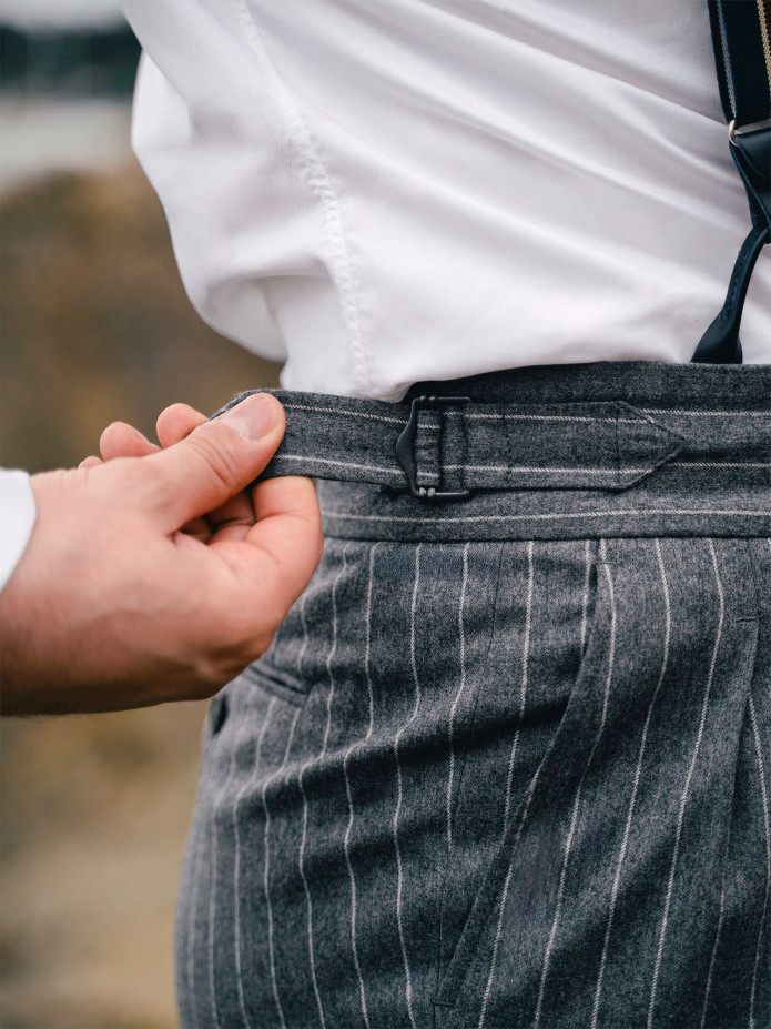 Pantalon en flanelle grise à rayures Tregorn