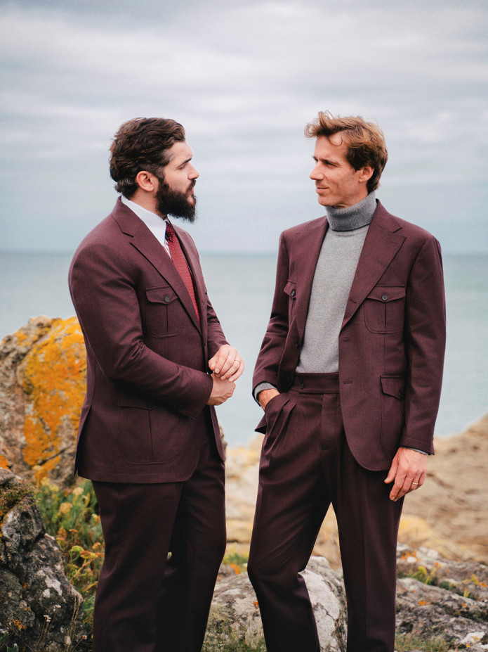 Pantalon taille haute en flanelle bordeaux