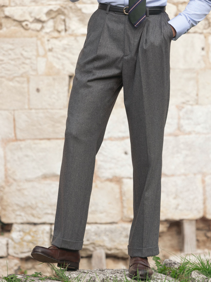 Calça de cintura alta em flanela cinzenta - Faro