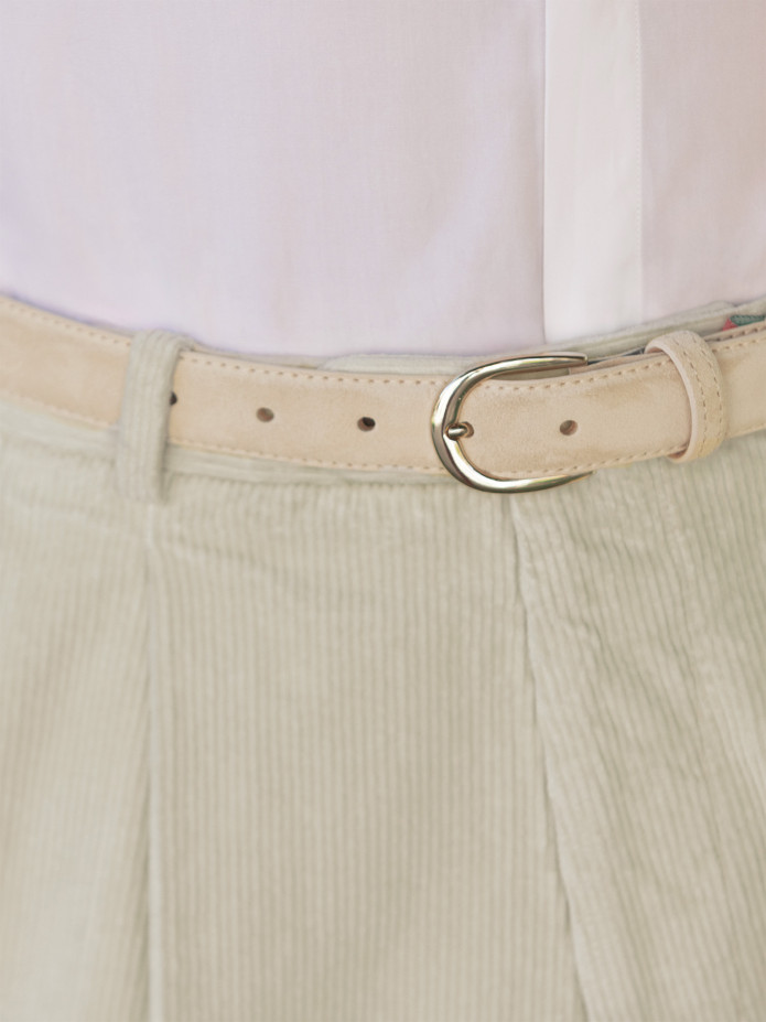 Cinto Fino Nubuck Bege Gab Dourado