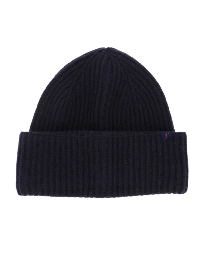 Gorro azul-marinho canelado lã e caxemira - Woca
