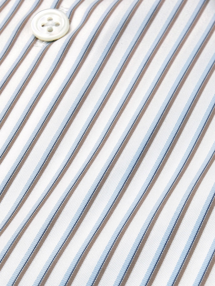 Camisa Epingle Riscas Castanho e Azul Céu