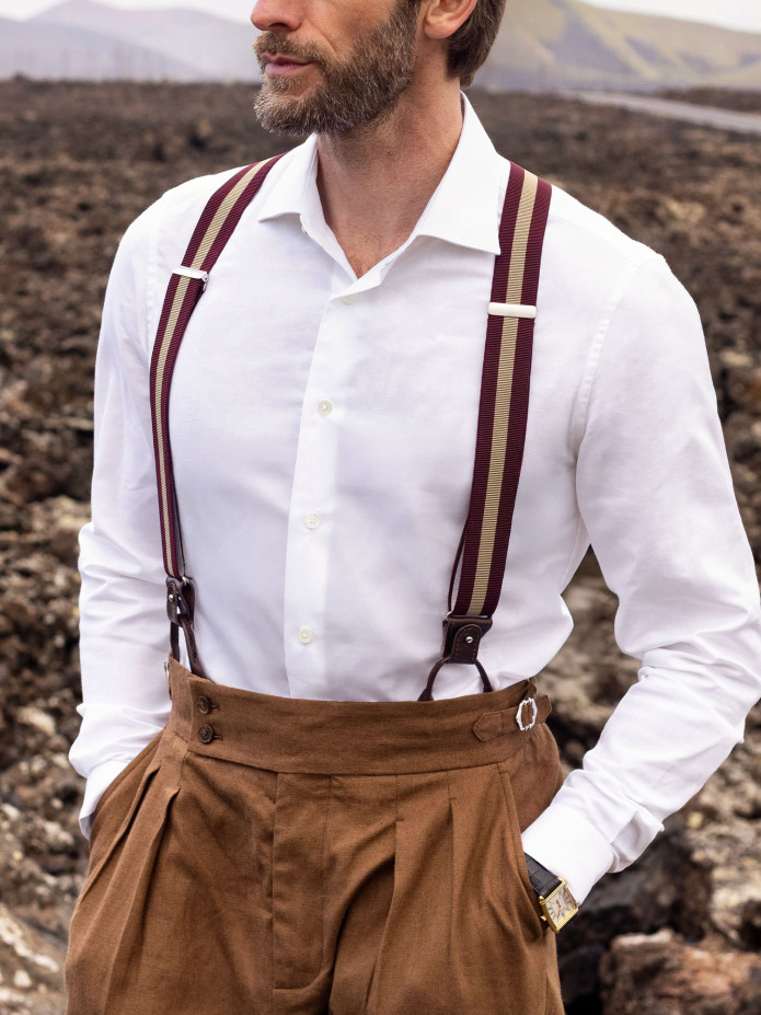 Camisa de colarinho italiano em linho e algodão branca