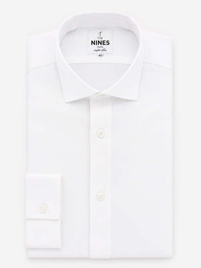Camisa de colarinho italiano em linho e algodão branca