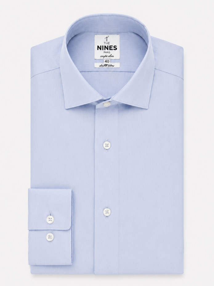 Camisa de colarinho italiano em popelina azul-céu