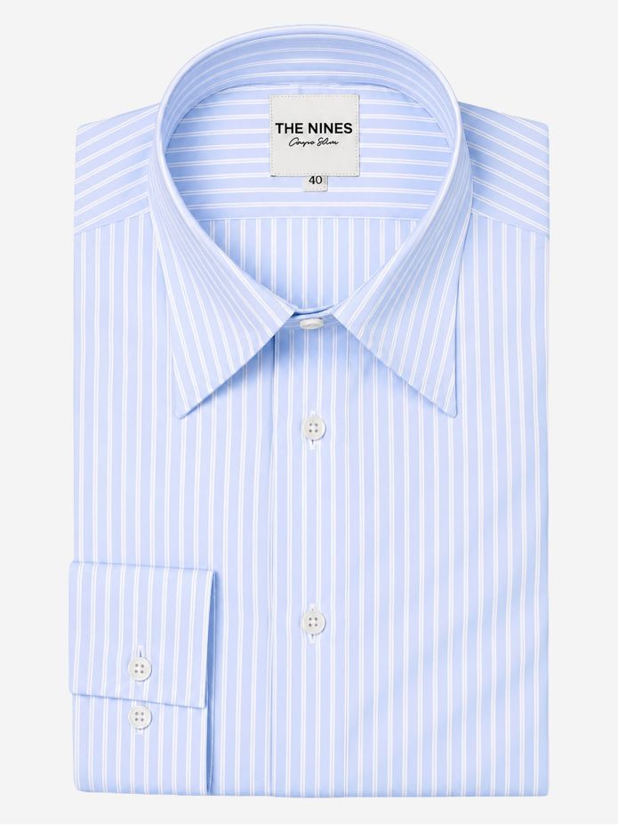 Camisa colarinho clássico azul com riscas brancas