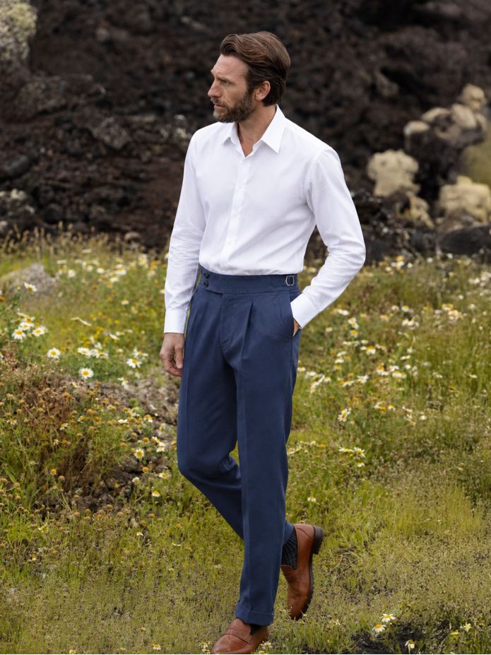 Calça com pinças azul-marinho - Braga
