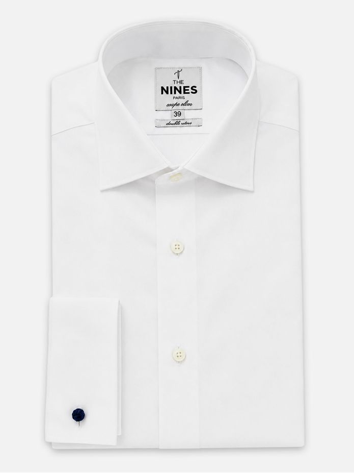 Camisa de cerimónia com colarinho italiano e punhos duplos