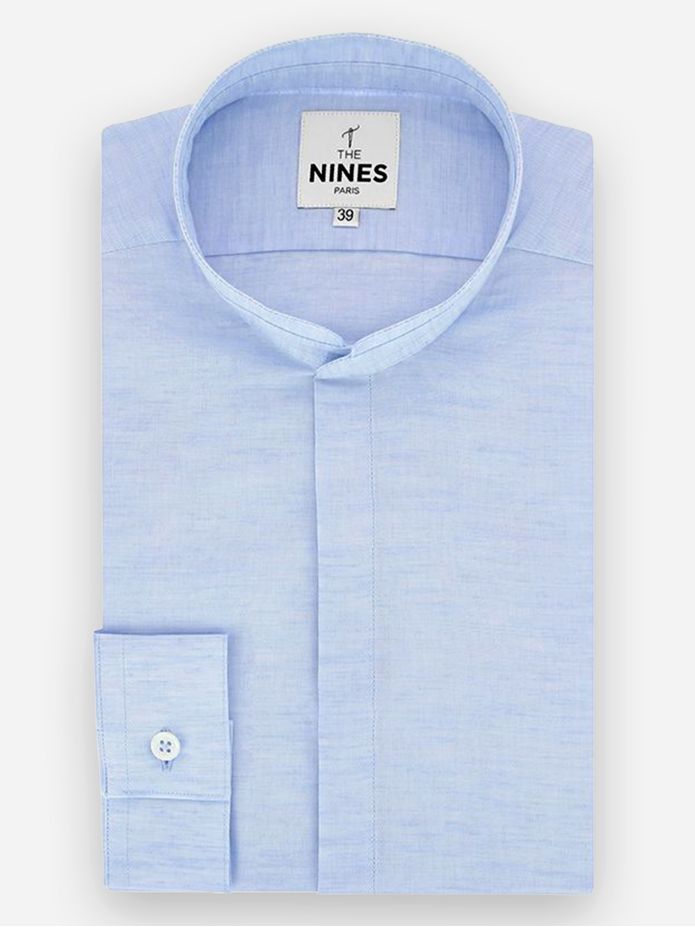 Camisa de gola Mao em linho azul-céu