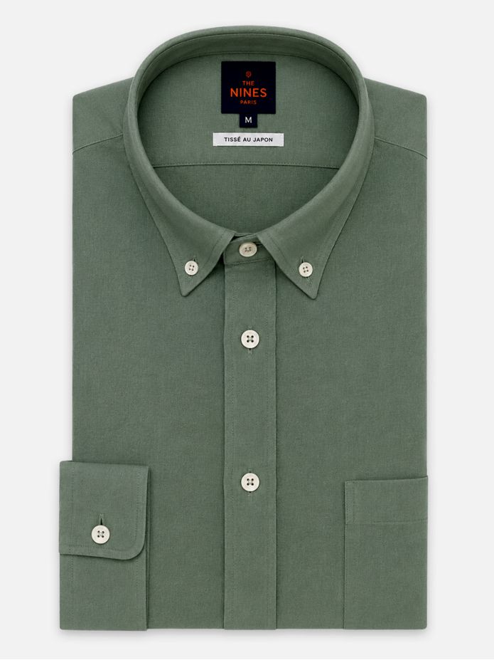 Camisa de gaze de algodão verde com colarinho americano