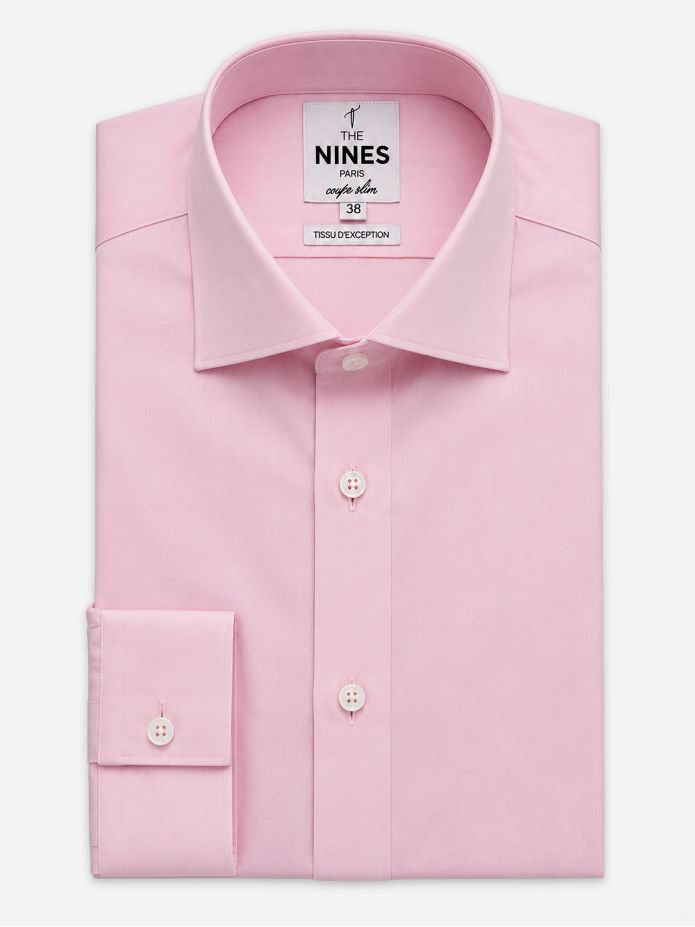 Camisa com colarinho italiano em popelina rosa