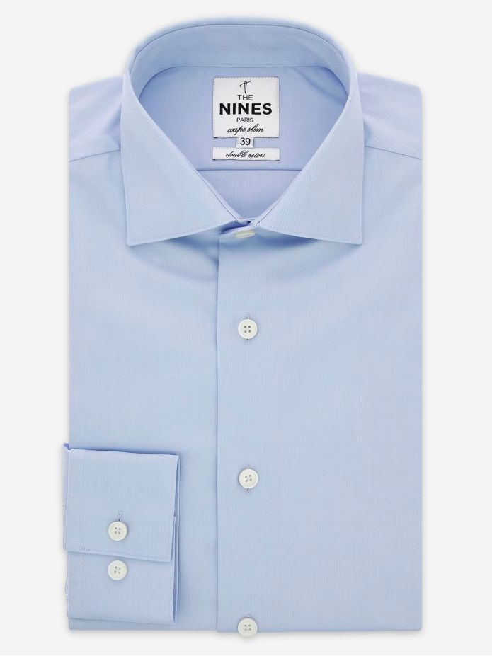 Camisa anti-amarrotamento colarinho italiano azul-celeste